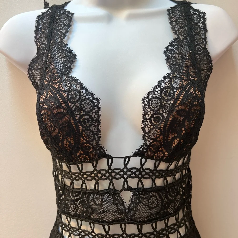 For Love And Lemons Black Lace Cocktail Midi Dress - Picture 3 of 12